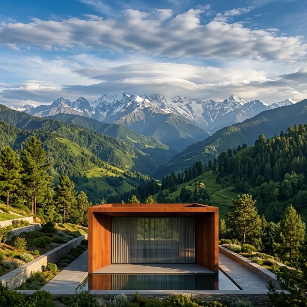 Modern architectural structure with reflection